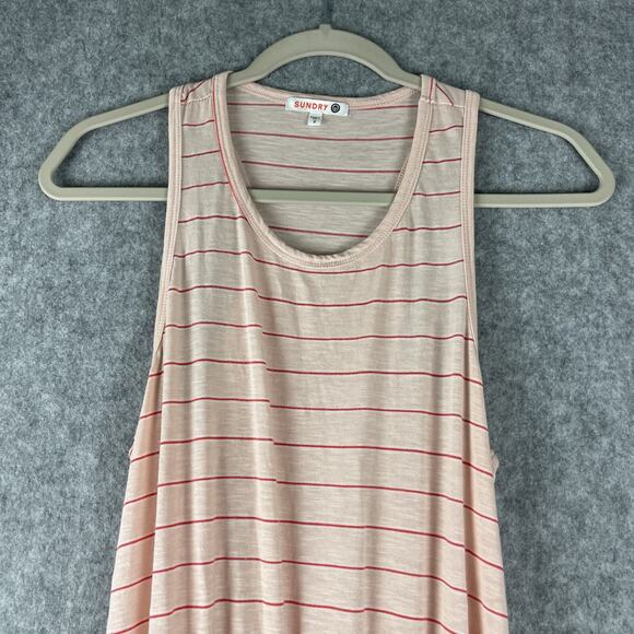 Anthropologie Sundry Tank Dress Womens Medium 2 Pink Stripe Ruched Racerback - Picture 3 of 12